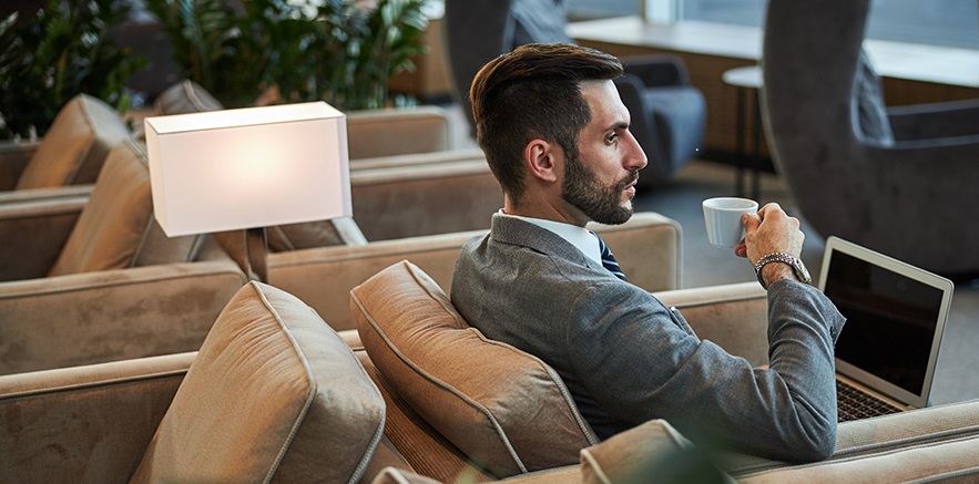 Man in business lounge